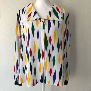 Lloyd Williams Women's Vintage Blouse Size 36 2X Diamond Pattern Button Down